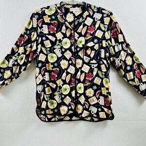 VTG David Dart Blouse Satin Trim Festive Holiday Cruise Wine Tasting Size Small